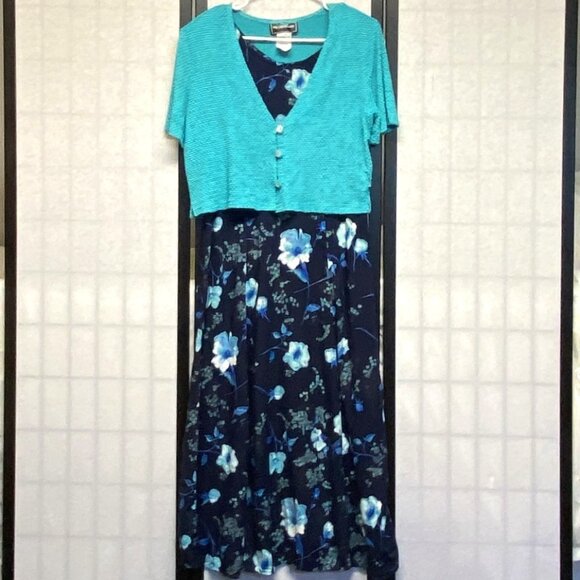 Molly Malloy Dresses & Skirts - Vintage Molly Malloy 2Pc Floral Tank Maxi Dress and Crop Textured Jacket Blue 12